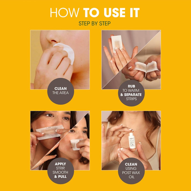 Nad's Facial Wax Strips - Natural All Skin Types - Waxing Kit With 30 Face Wax Strips & Post Wax Oil, 1 Count - Image 4