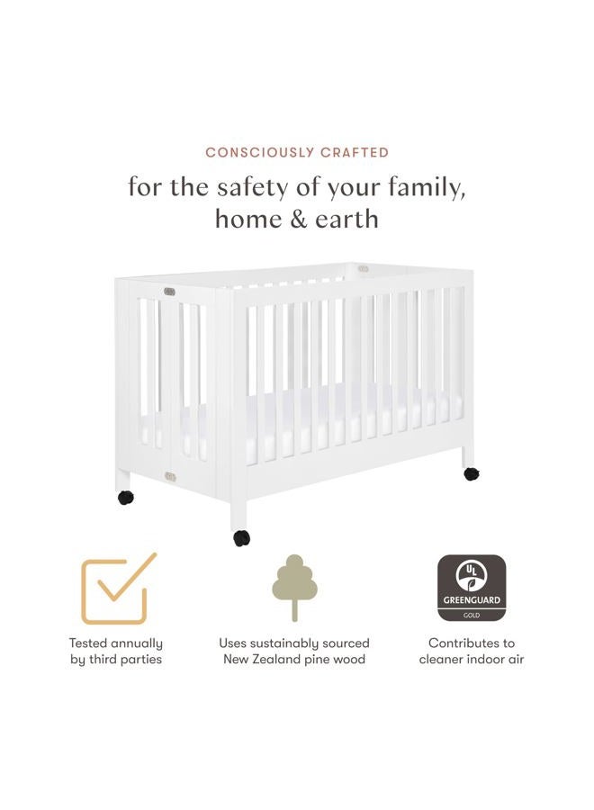 Babyletto Maki Full-Size Portable Folding Crib with Toddler Bed Conversion Kit in White, Greenguard Gold Certified - Image 5