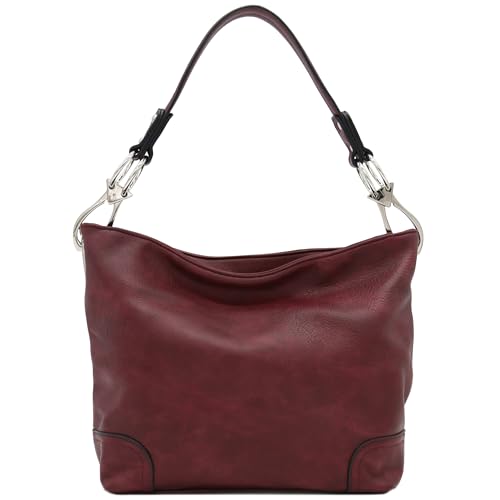 Alyssa Hobo Shoulder Bag with Big Snap Hook Hardware (Burgundy) - Image 2