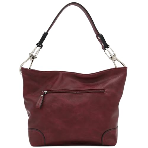Alyssa Hobo Shoulder Bag with Big Snap Hook Hardware (Burgundy) - Image 5