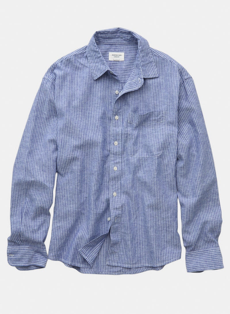 American Eagle AE Relaxed Linen-Blend Button-Up Shirt - Image 3