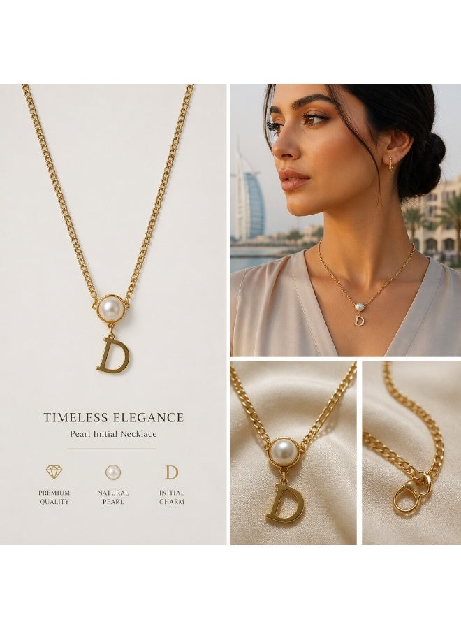 Vintage Style Pearl & Initial 'D' Pendant Necklace for Women - Image 1