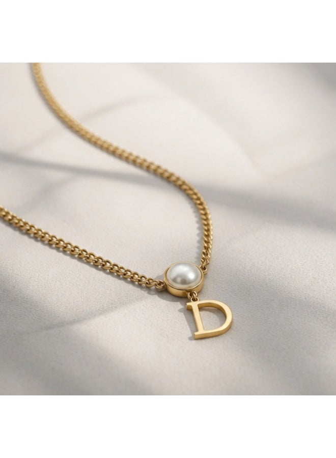 Vintage Style Pearl & Initial 'D' Pendant Necklace for Women - Image 3