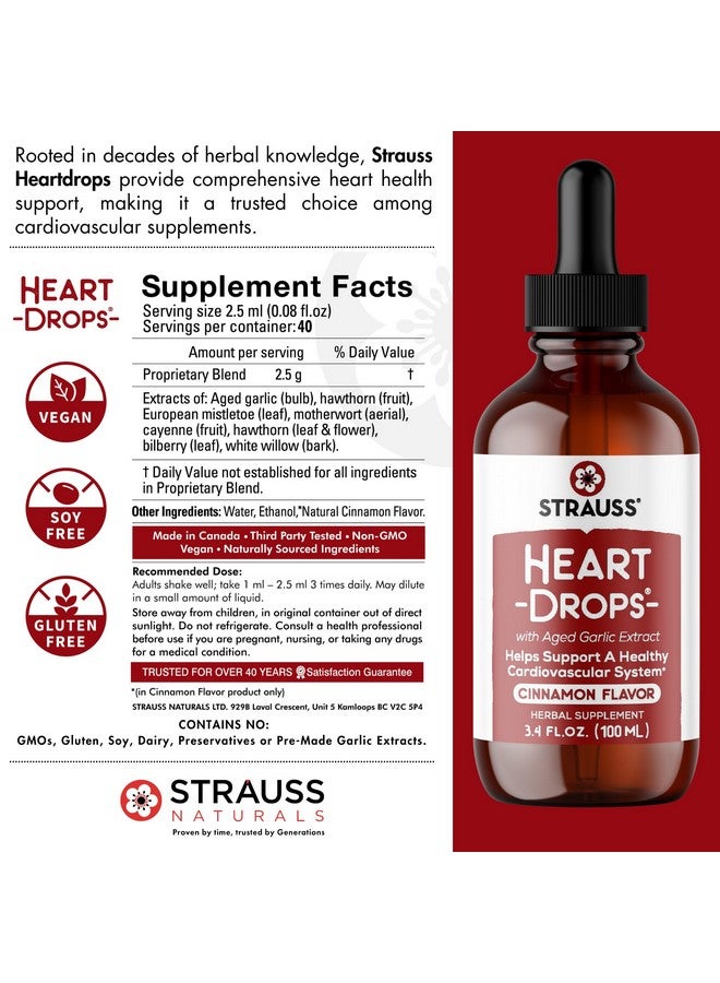 Strauss Heartdrops Strauss Naturals Heartdrops, Herbal Heart Supplements with European Mistletoe and Extracts of Aged Garlic, 3.4 fl oz, Cinnamon Flavor - Image 4