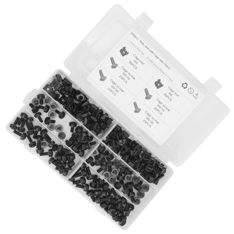 200pcs Cage Nuts and Screw Kit M5 M6 Automobile Accessory Carbon Steel Black - Image 4