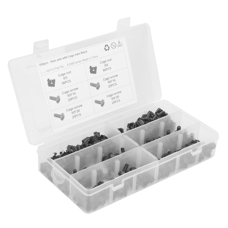 200pcs Cage Nuts and Screw Kit M5 M6 Automobile Accessory Carbon Steel Black - Image 2
