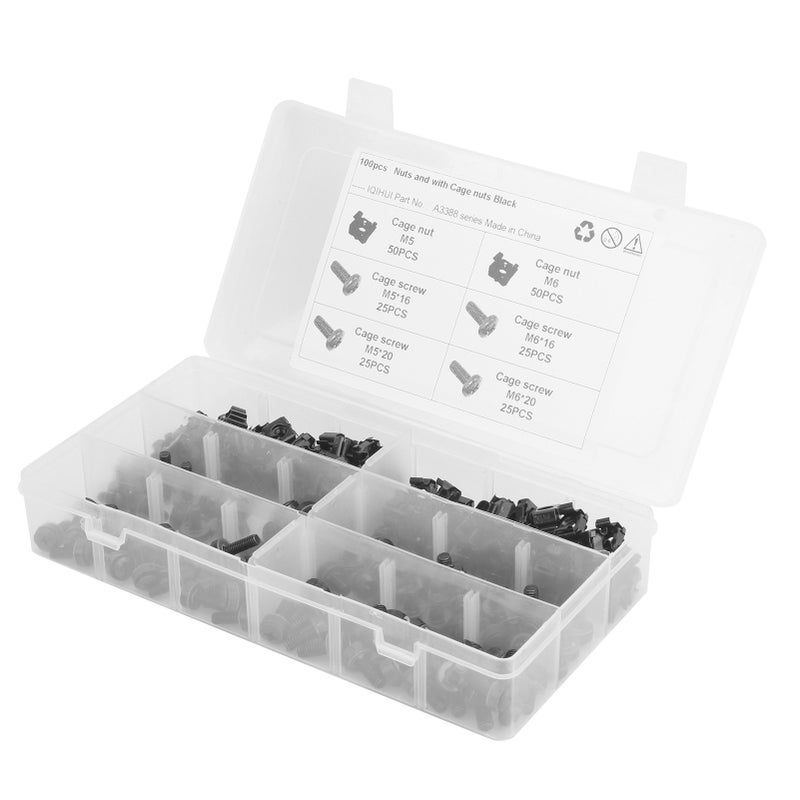 200pcs Cage Nuts and Screw Kit M5 M6 Automobile Accessory Carbon Steel Black - Image 3