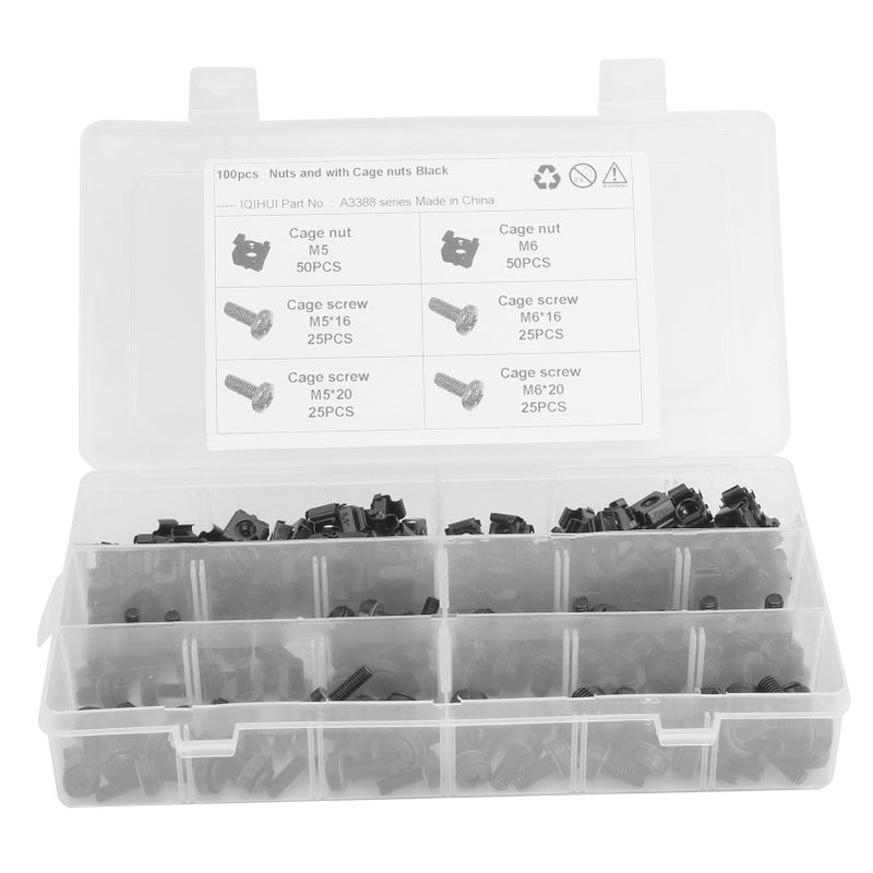 200pcs Cage Nuts and Screw Kit M5 M6 Automobile Accessory Carbon Steel Black - Image 1