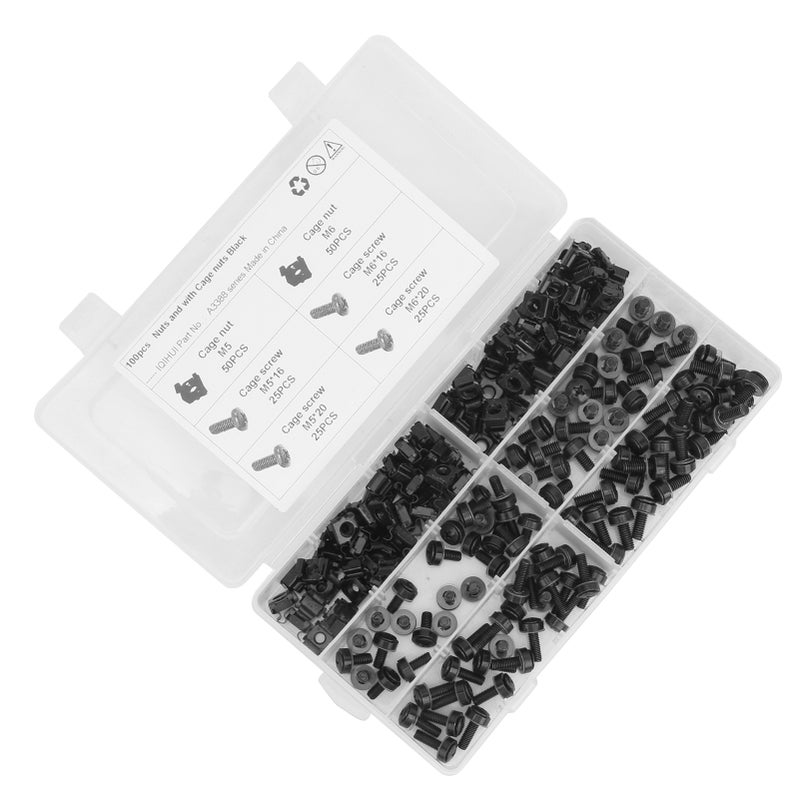 200pcs Cage Nuts and Screw Kit M5 M6 Automobile Accessory Carbon Steel Black - Image 5