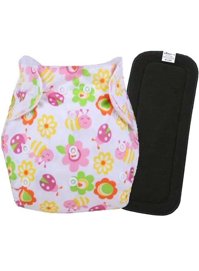 BabyMoon (Set Of 2) 1 Cloth Diaper With 5Layers Charcoal Bamboo Insert) Premium Adjustable Reusable Washable Cloth Diaper For Babies (Floral) - Image 1