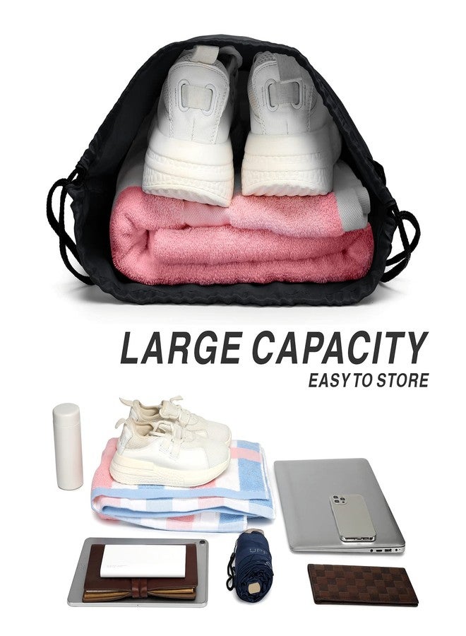BuyAgain Drawstring Backpack Sports Water Resistant String Bag Sport Gym Sackpack for Women Men Large with Zipper, Black - Image 5