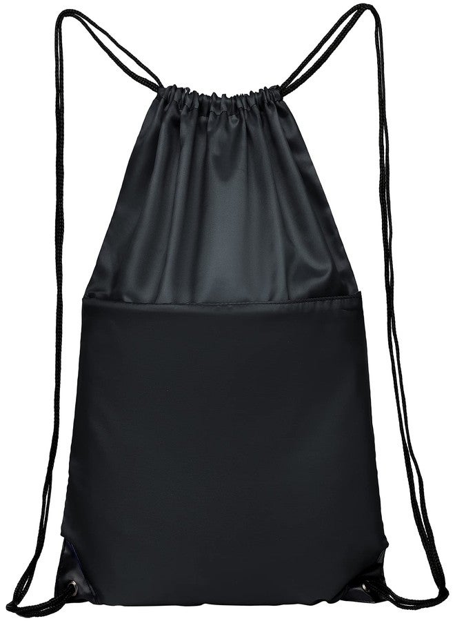 BuyAgain Drawstring Backpack Sports Water Resistant String Bag Sport Gym Sackpack for Women Men Large with Zipper, Black - Image 2