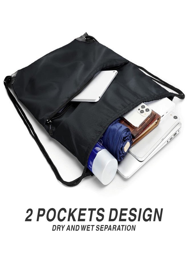 BuyAgain Drawstring Backpack Sports Water Resistant String Bag Sport Gym Sackpack for Women Men Large with Zipper, Black - Image 4