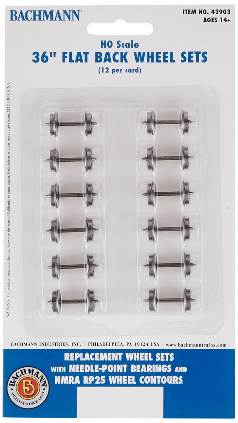 Bachmann Trains 36" FLAT BACK WHEEL SETS (12 per card) - HO Scale - Image 1