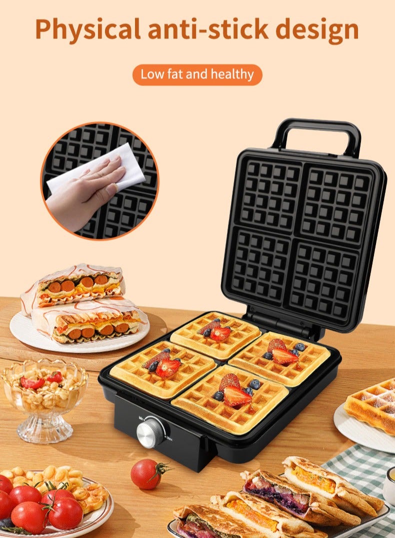 sokany Electric waffle maker 4 large pieces 1500 watts Non Stick Teflon plates & Adjustable Temperature Control SK-08031 Black  - Image 2