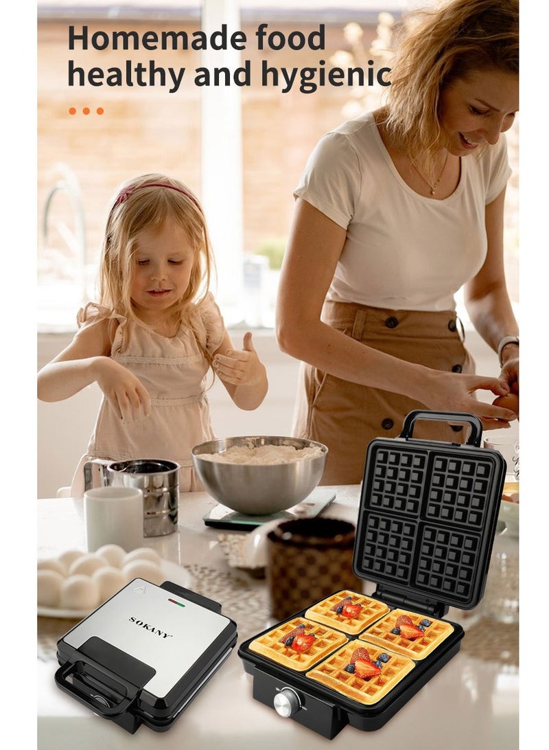 sokany Electric waffle maker 4 large pieces 1500 watts Non Stick Teflon plates & Adjustable Temperature Control SK-08031 Black  - Image 5