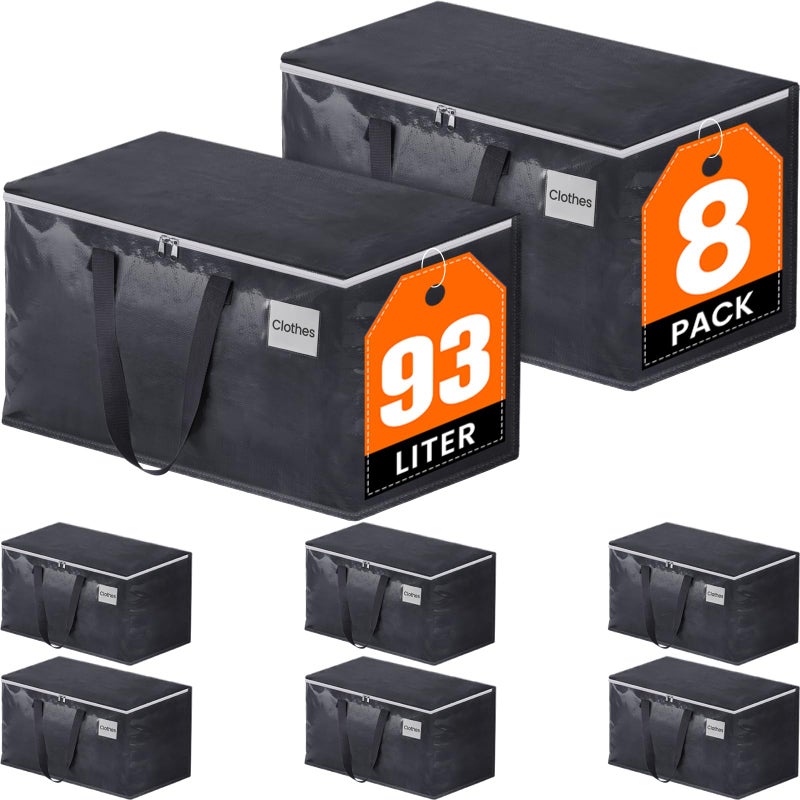 Fabspace Moving Boxes Heavy Duty Moving Bags with Strong Zippers and Handles Collapsible Moving Supplies, Storage Totes for Packing & Moving Storing 93L,8-Pack - Image 1