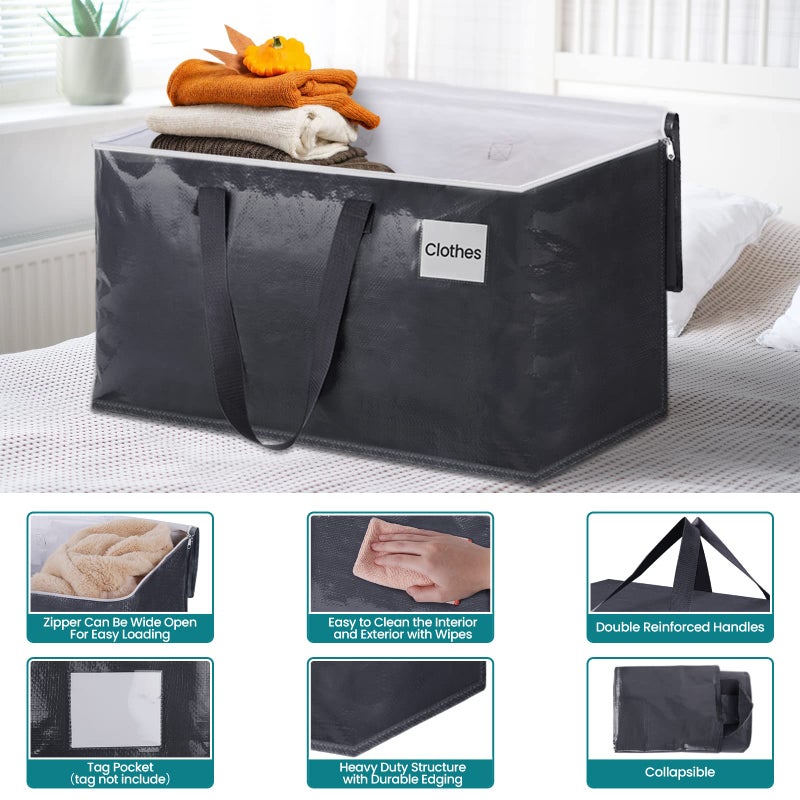 Fabspace Moving Boxes Heavy Duty Moving Bags with Strong Zippers and Handles Collapsible Moving Supplies, Storage Totes for Packing & Moving Storing 93L,8-Pack - Image 3