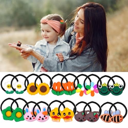 kapimo 26 Pcs Mix Elastic Hair Rubber Bands for Kids Baby Girls Hairband Ties Accessories Cute Fancy Patterns (Black Mix) - Image 2