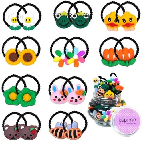 kapimo 26 Pcs Mix Elastic Hair Rubber Bands for Kids Baby Girls Hairband Ties Accessories Cute Fancy Patterns (Black Mix) - Image 1