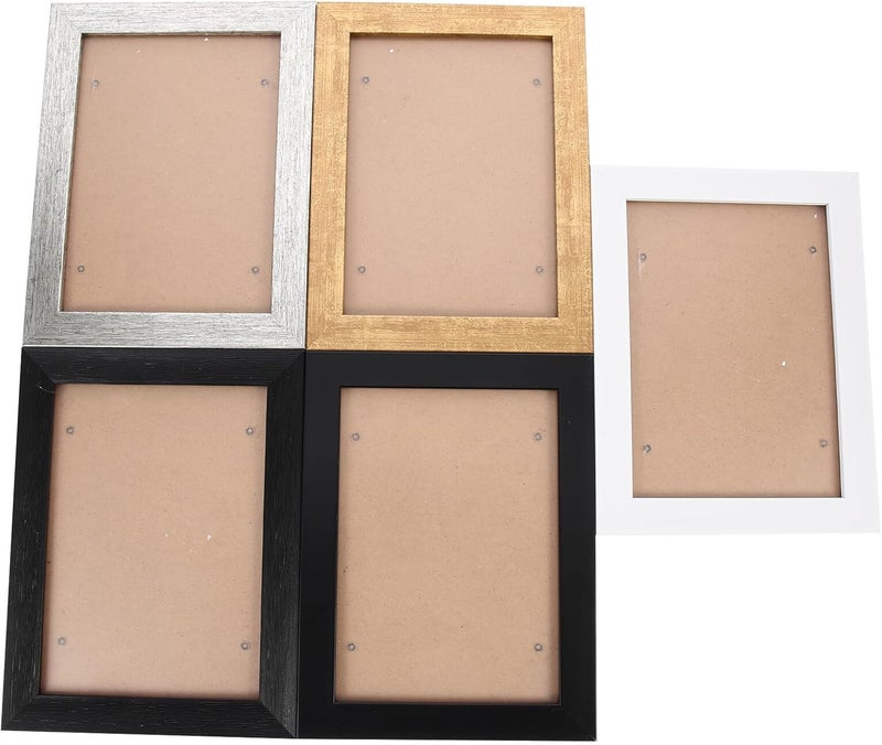 5pcs 7-inch Plastic Photo Frames with Resin Border, Blank Specimen Display and Pressed Flower Showing Frames for Wall Hanging and Tabletop in White, Gold, Textured Black, Silver - Image 1