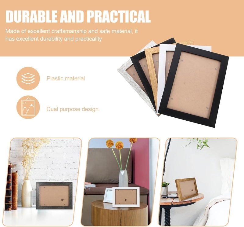 5pcs 7-inch Plastic Photo Frames with Resin Border, Blank Specimen Display and Pressed Flower Showing Frames for Wall Hanging and Tabletop in White, Gold, Textured Black, Silver - Image 3