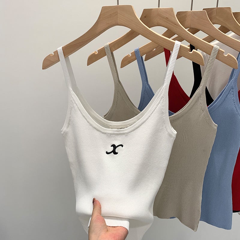 Real Pograph American Spice Girl Letter Printing Threaded Knitted Sling Women'S Summer Sleeveless Inner Lap - Image 1