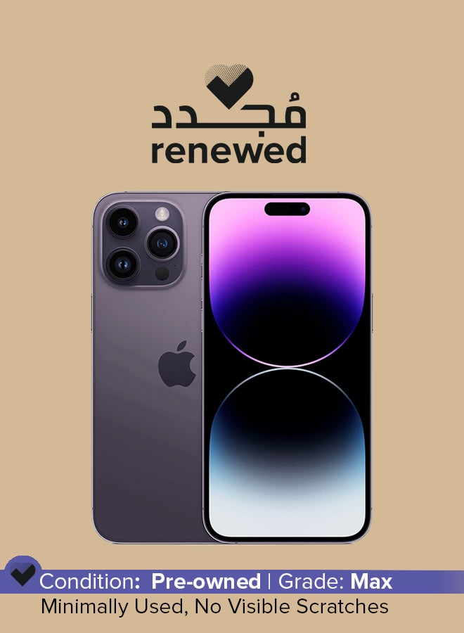 ابل  مجدد - آيفون 14 برو 128 جيجابايت بنفسجي غامق 5G مع فيس تايم - النسخة الأمريكية (e-SIM فقط) - Image 1