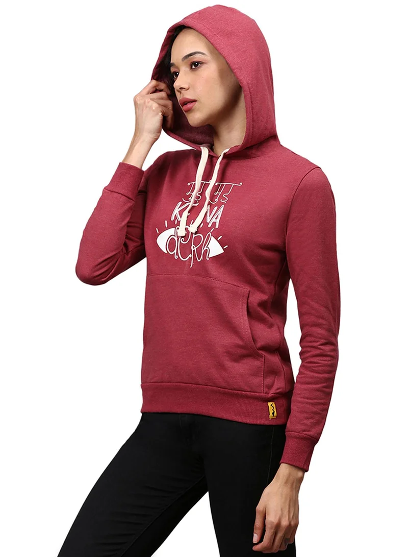 Campus Sutra Women's Rose Red Don't-Look-Back Print Pullover Hoodie