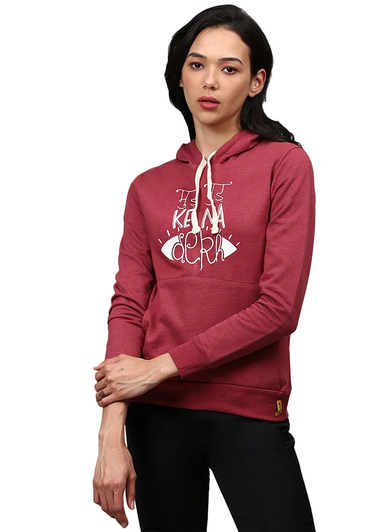 Campus Sutra Women's Rose Red Don't-Look-Back Print Pullover Hoodie