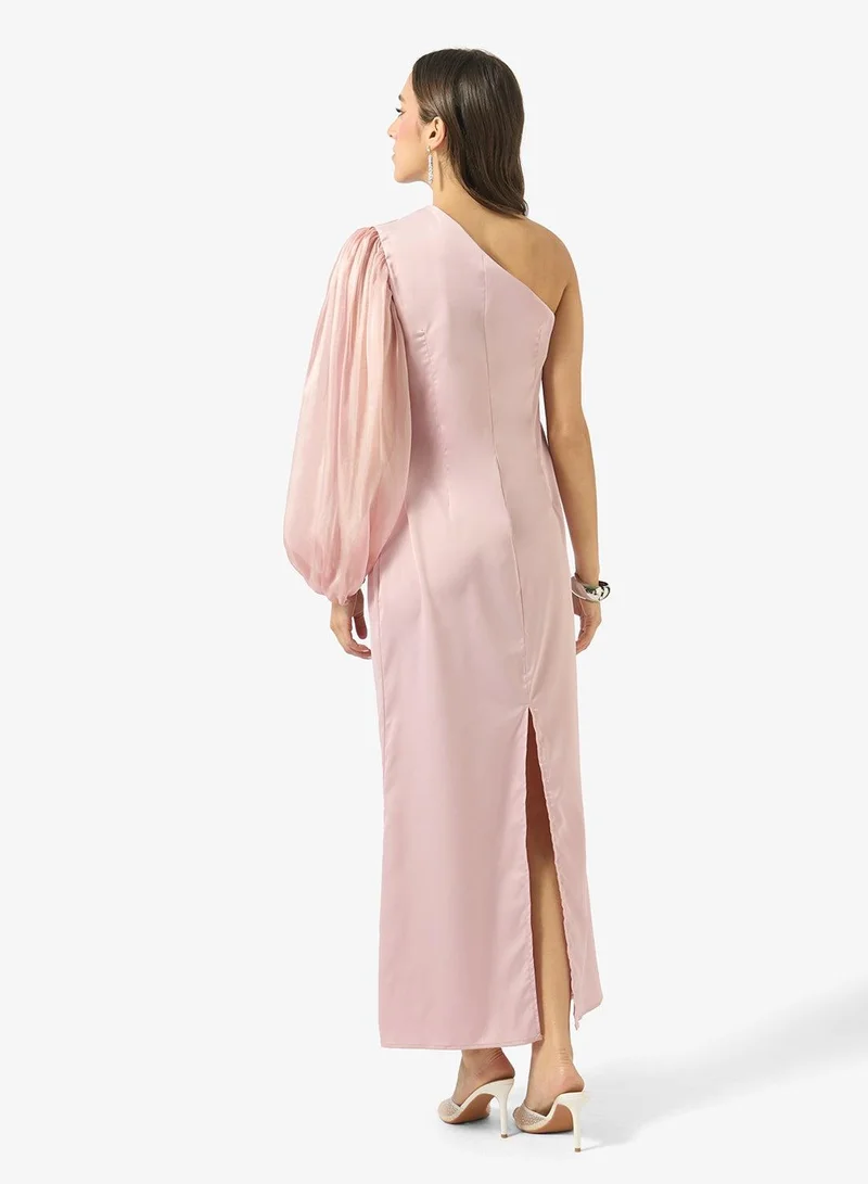Ginger One Shoulder Puff Sleeves Maxi Dress