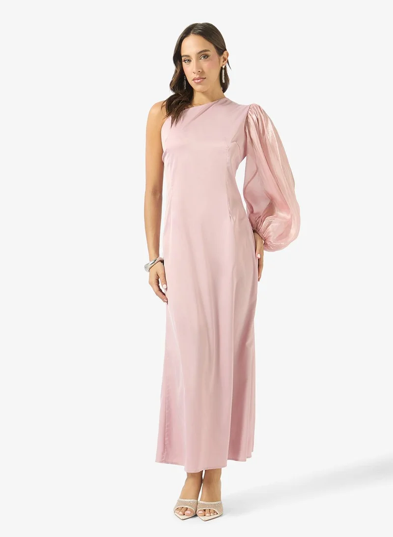 Ginger One Shoulder Puff Sleeves Maxi Dress