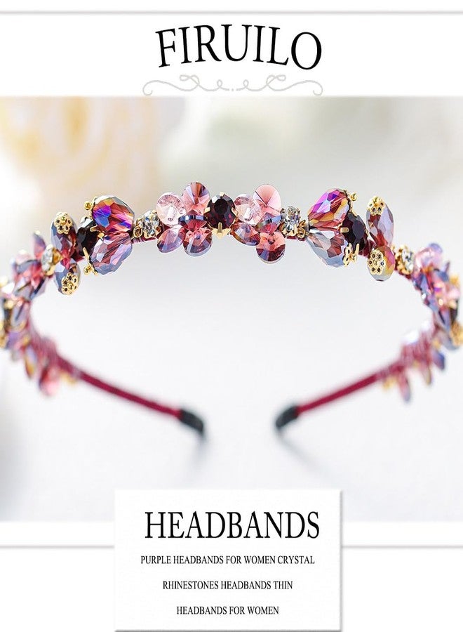 Firuilo Baroque Rhinestones Headbands Purple Thin Hairband Bling Crystal Beaded Head Band for Women(Purple) - Image 2