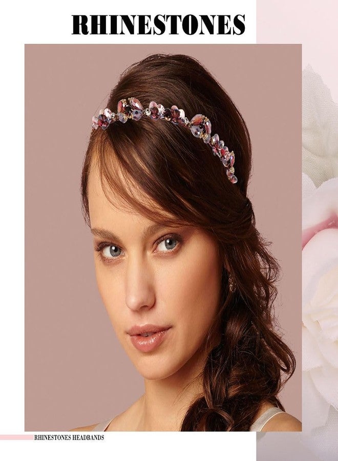 Firuilo Baroque Rhinestones Headbands Purple Thin Hairband Bling Crystal Beaded Head Band for Women(Purple) - Image 5