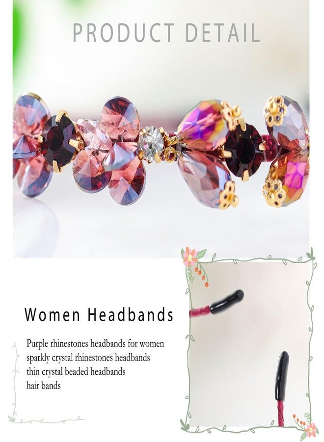 Firuilo Baroque Rhinestones Headbands Purple Thin Hairband Bling Crystal Beaded Head Band for Women(Purple) - Image 3
