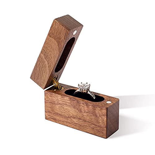 Wislist Wooden Engagement Ring Box Small Slim Flat Ring Case for Proposal,Wedding (Walnut Wood) - Image 1