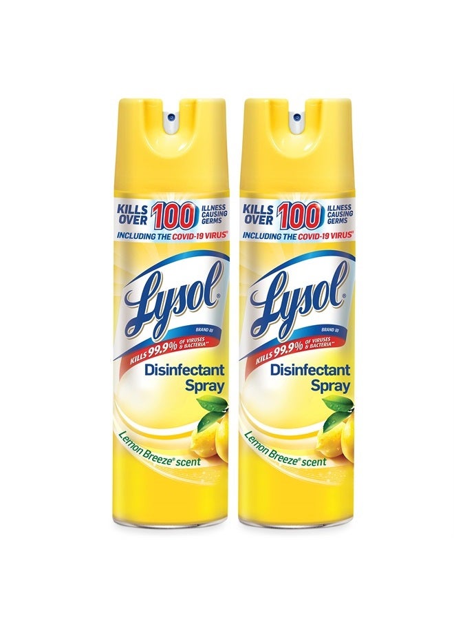 Lysol Disinfectant Spray, Sanitizing and Antibacterial Spray, For Disinfecting and Deodorizing, Lemon Breeze, 19 Fl Oz (Pack of 2), Packaging May Vary - Image 1