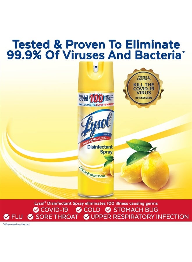 Lysol Disinfectant Spray, Sanitizing and Antibacterial Spray, For Disinfecting and Deodorizing, Lemon Breeze, 19 Fl Oz (Pack of 2), Packaging May Vary - Image 2