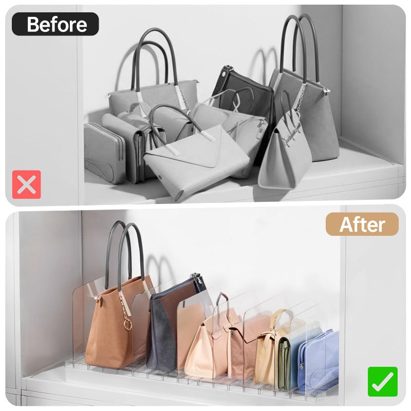 PAVSTINE Purse Organizer for Closet, Stackable Handbag Storage Shelf, Adjustable Clear Shelf Dividers, Keep Clutch, Bag, Pocketbook Upright, for Bedroom - Image 5