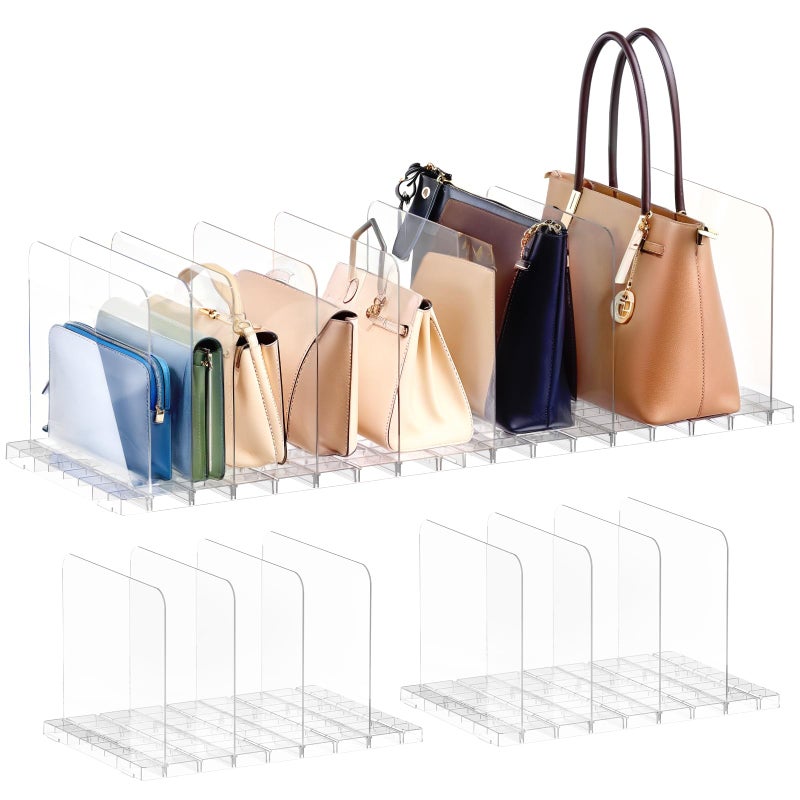PAVSTINE Purse Organizer for Closet, Stackable Handbag Storage Shelf, Adjustable Clear Shelf Dividers, Keep Clutch, Bag, Pocketbook Upright, for Bedroom - Image 1