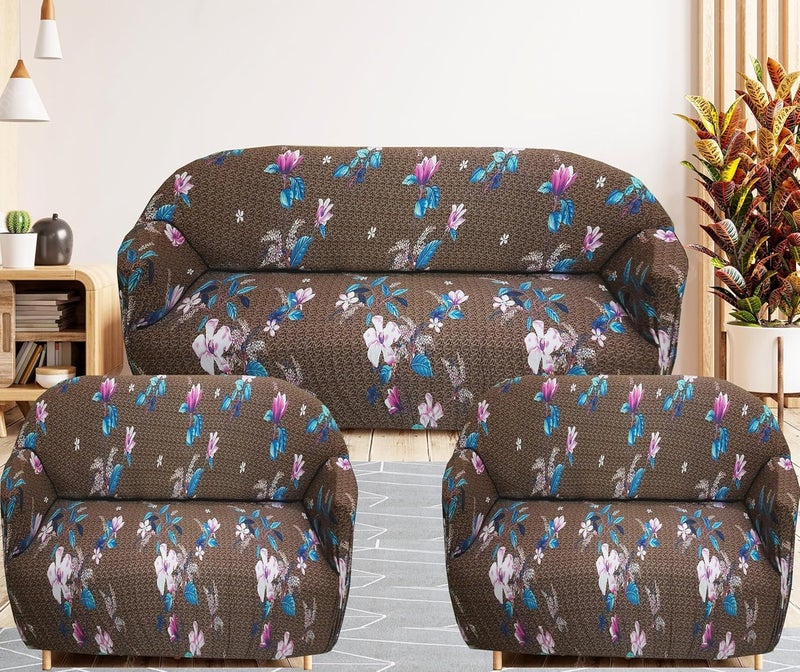 Gifts Island Gifts Island Sofa Cover 3 Seater and 2 Seater Fully Covered Universal 5 Seater Sofa Cover NonSlip Sticky Elastic Stretchable Sofa Set Slipcover Protector for 311 Seater Brown Multicolor Lotus 