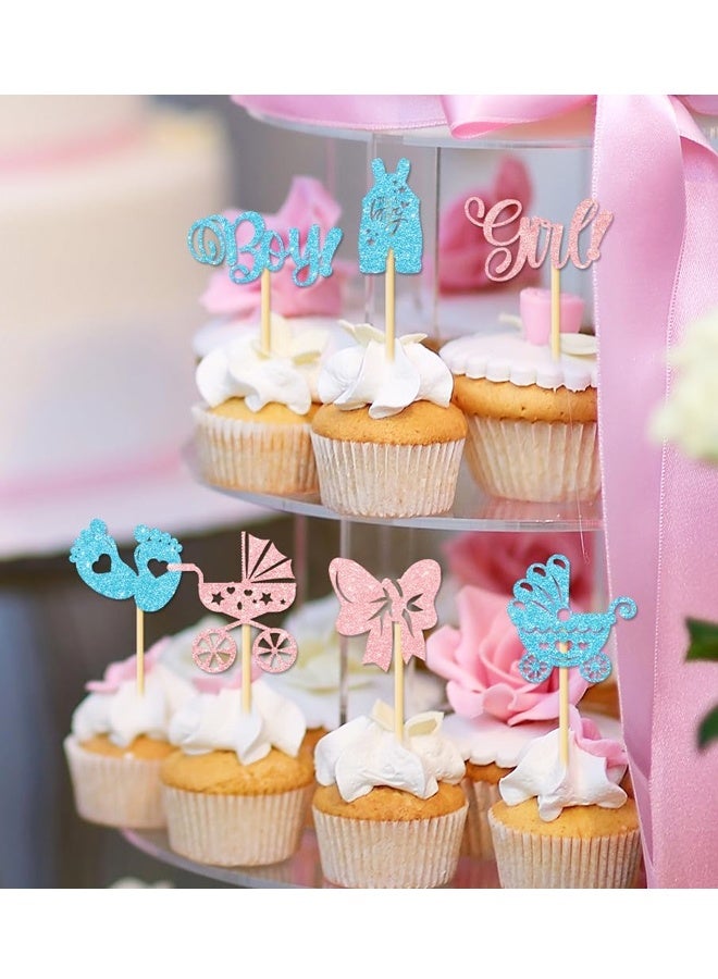 مجموعة زينة لحفلات استقبال المولود الجديد، مكونة من 24 قطعة، باللونين الوردي والأزرق، تتضمن زجاجات ورقية لامعة، وأقواس، وملابس داخلية، وسراويل، وفساتين، وأقدام، مناسبة لحفلات الأولاد والبنات. - Image 5