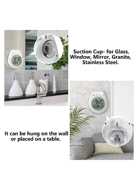 Digital Wall Waterproof Clock Timer, Bathroom Shower Kitchen Wall Clock with Alarm and Big LCD, Suction Cup Hanging Hole Countdown Timer