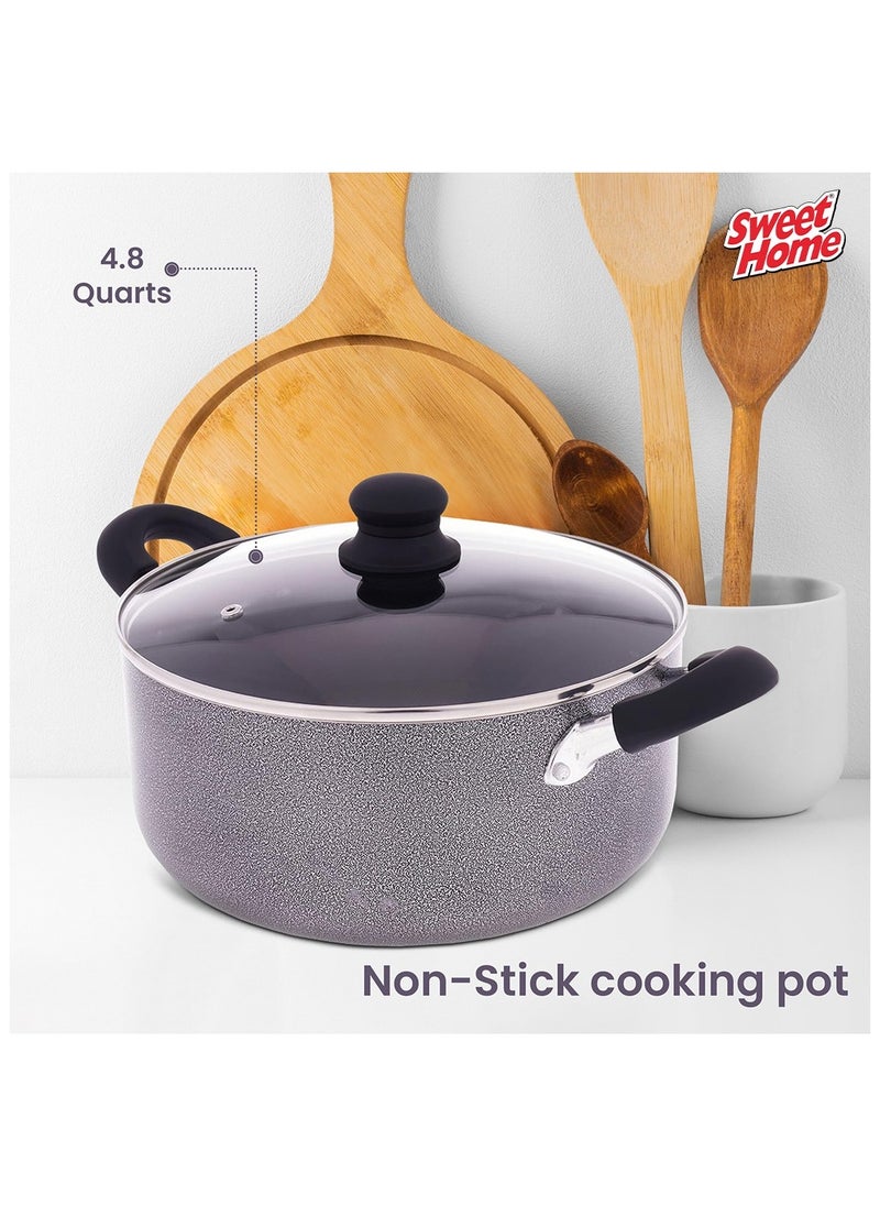 Sweet Home - Non-stick Casserole with Glass Lid - High-quality material, Corrosion resistance, Easy to clean, Even heat distribution, and Clear lid design - Image 1