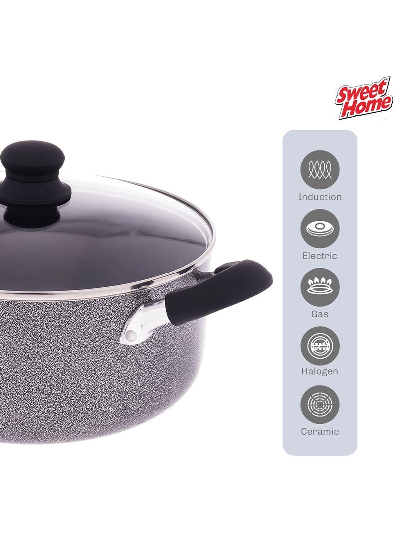 Sweet Home - Non-stick Casserole with Glass Lid - High-quality material, Corrosion resistance, Easy to clean, Even heat distribution, and Clear lid design - Image 1