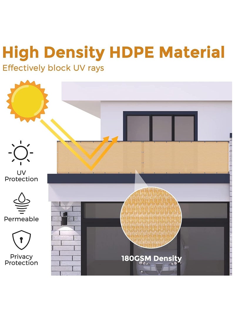 LINGWEI Outdoor Balcony Privacy Screen Fence, UV-Resistant Balcony Shade Cover for Apartment Railings – Includes Cable Ties & Rope - Image 3
