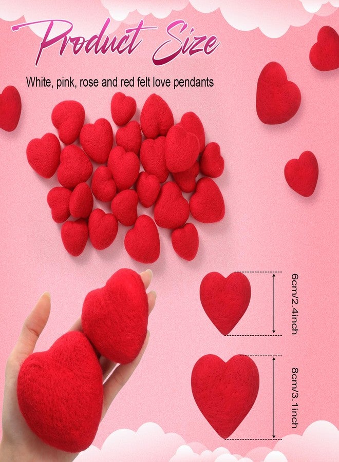Geosar 24 Pieces Valentines Day Vase Filler Felt Heart Balls for Crafts Heart Vase Filler Decorative Pom Pom Balls Ornaments for Valentine's Day Decor Centerpieces (2.4inch,3.2inch,Red) - Image 2