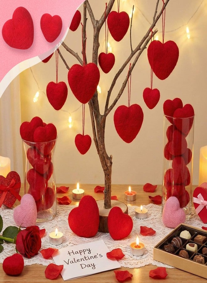 Geosar 24 Pieces Valentines Day Vase Filler Felt Heart Balls for Crafts Heart Vase Filler Decorative Pom Pom Balls Ornaments for Valentine's Day Decor Centerpieces (2.4inch,3.2inch,Red) - Image 4