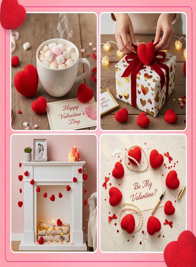 Geosar 24 Pieces Valentines Day Vase Filler Felt Heart Balls for Crafts Heart Vase Filler Decorative Pom Pom Balls Ornaments for Valentine's Day Decor Centerpieces (2.4inch,3.2inch,Red) - Image 5