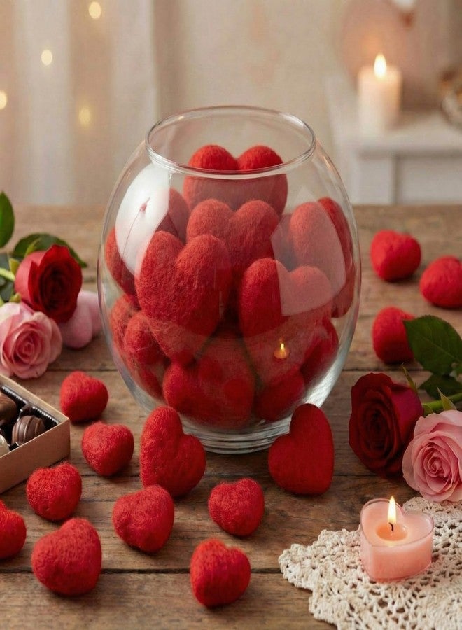 Geosar 24 Pieces Valentines Day Vase Filler Felt Heart Balls for Crafts Heart Vase Filler Decorative Pom Pom Balls Ornaments for Valentine's Day Decor Centerpieces (2.4inch,3.2inch,Red) - Image 1
